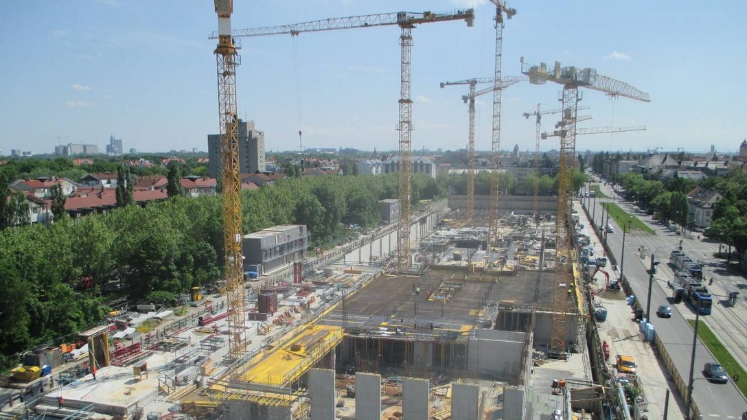 View of the construction site at Schwabinger Tor in Munich, Germany