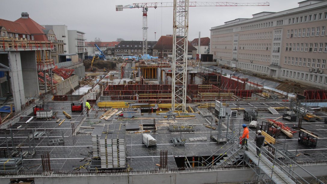Blick auf die Baustelle der Universitätsmedizin Rostock, Rostock, Deutschland